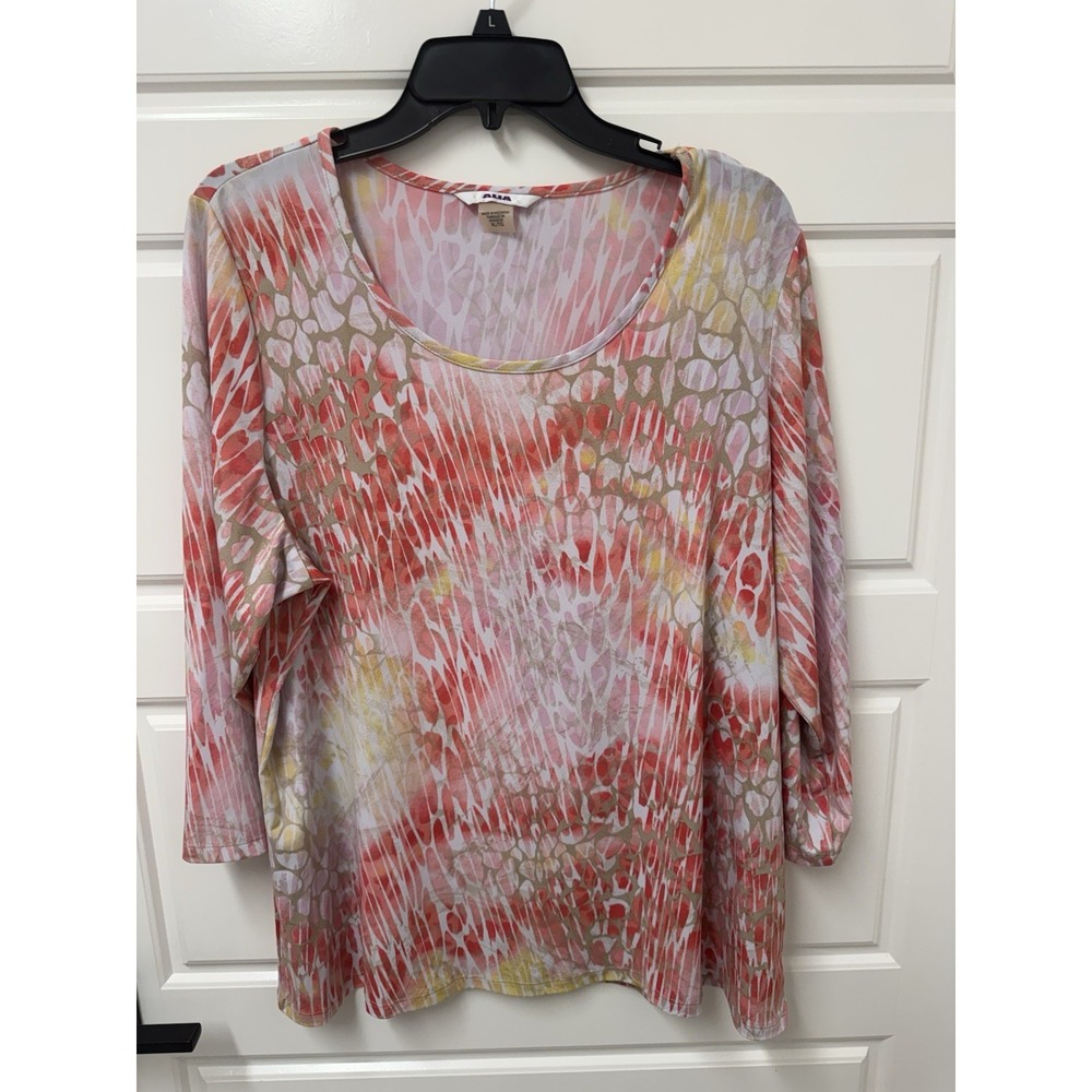 Alia Women XL Blouse Pullover Stretch Colorful Pink Orange Yellow 3/4 Sleeve
